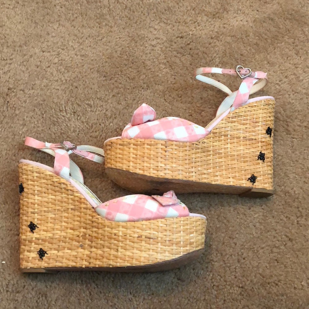 Pink & White Gingham Harajuku Lover wedges